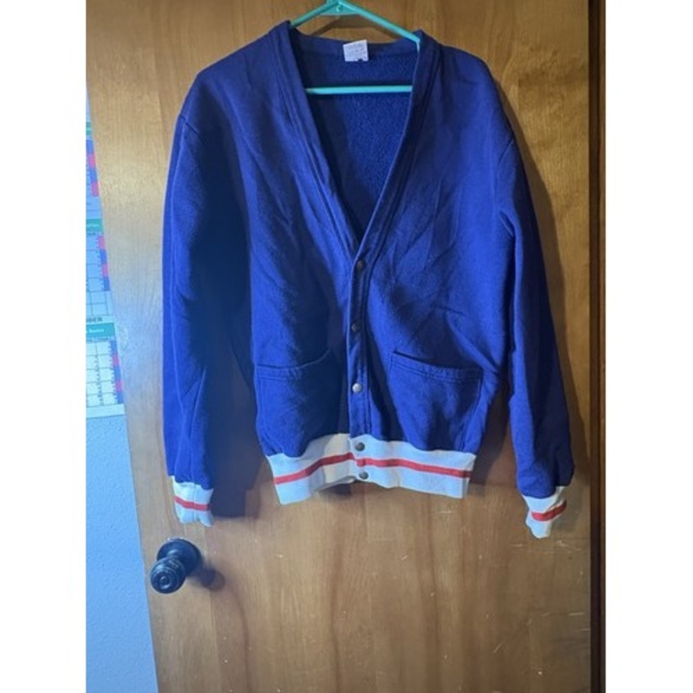 Vintage Russell Sportswear Cardigan Sweatshirt Blue Varsity Mens M 6176